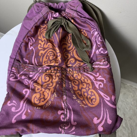 LIFE IS GOOD KNAPSACK BACKPACK DAYPACK Purple Orange w/ Green Brown Straps - Picture 3 of 6
